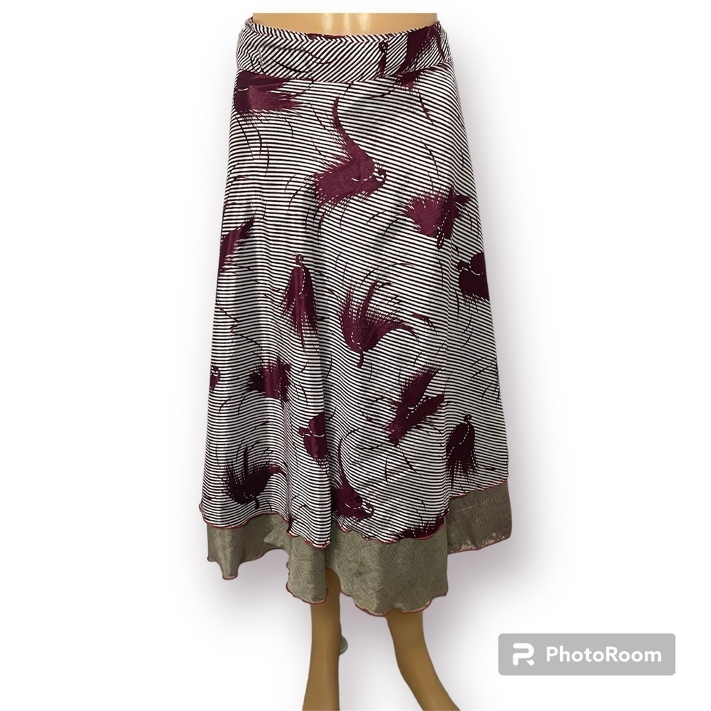 Wevez 100% Silk Wrap Skirt – Burgundy, White & Green, 2-Layer Adjustable